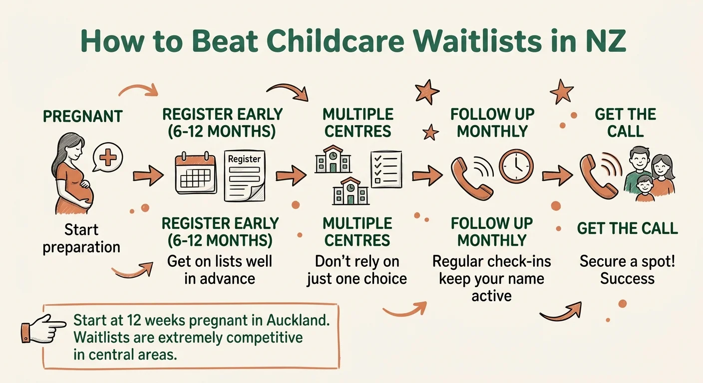 How to beat childcare waitlists in NZ - concept diagram