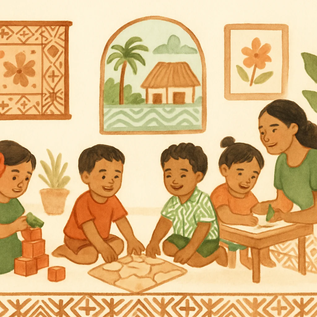 Pacific Island children playing and learning together in a language immersion early childhood centre in New Zealand